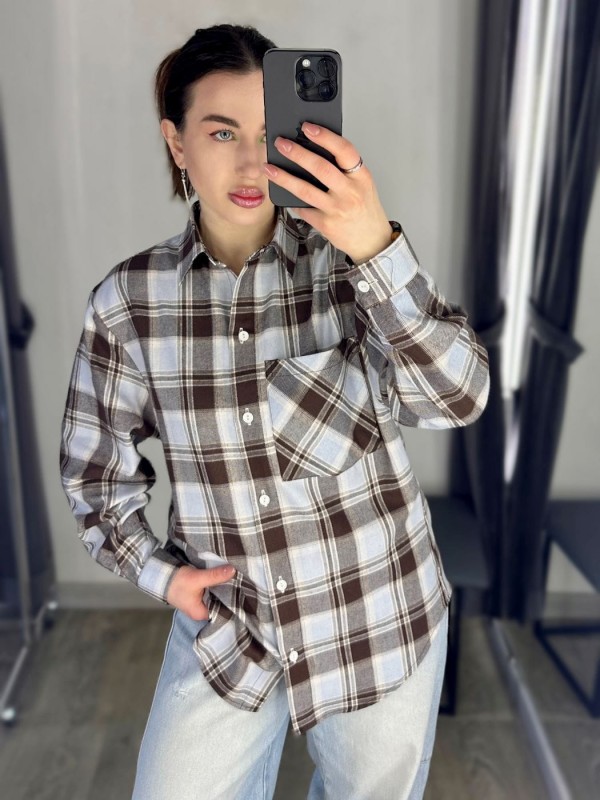 Трендовая хлопковая рубашка в клетку casual plaid  - Изображение 1