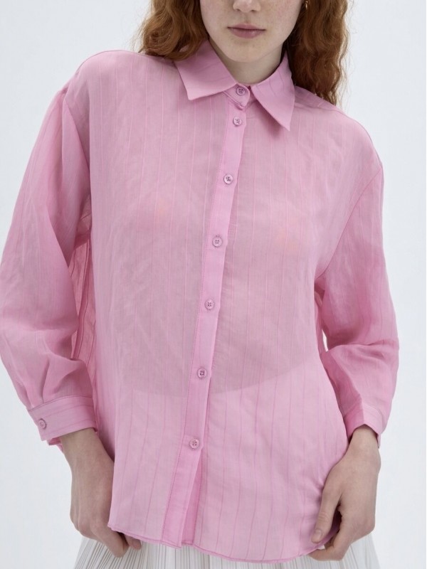 Легка рожева сорочка у смужку striped pink shirt  -  Зображення 3