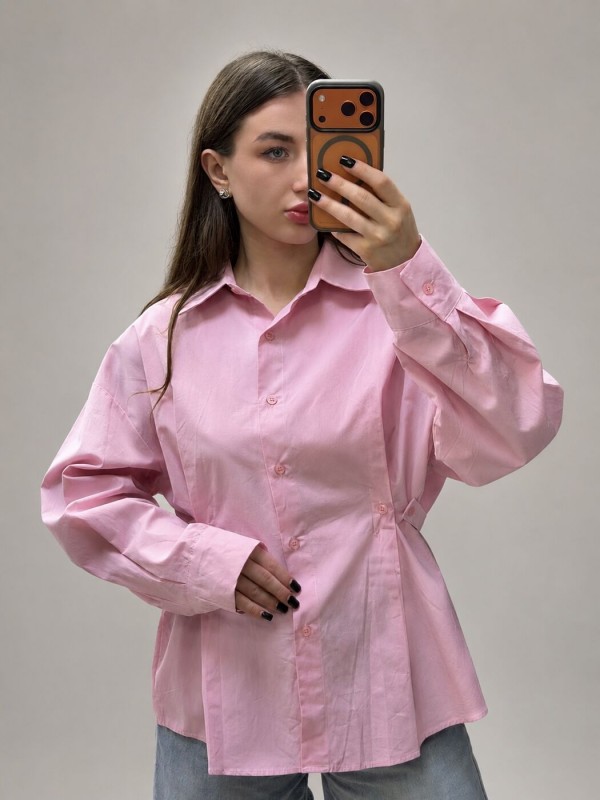 Рожева сорочка з акцентом на талії pink shirt