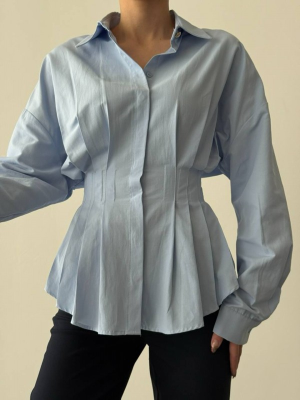 Блакитна сорочка з акцентом на талії blue shirt