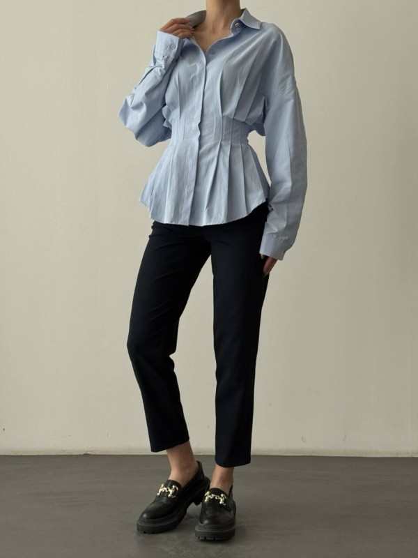 Блакитна сорочка з акцентом на талії blue shirt  -  Зображення 1