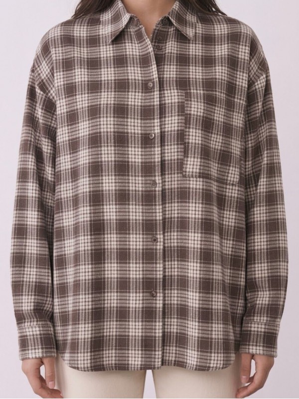 Коричнева сорочка у клітинку brown plaid shirt  -  Зображення 1