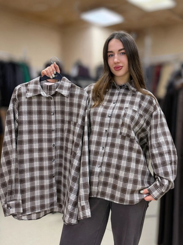 Коричнева сорочка у клітинку brown plaid shirt  -  Зображення 2
