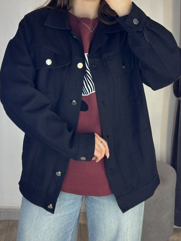 Джинсовая куртка со спущенной линией плеча black jeans jacket  - Изображение 1