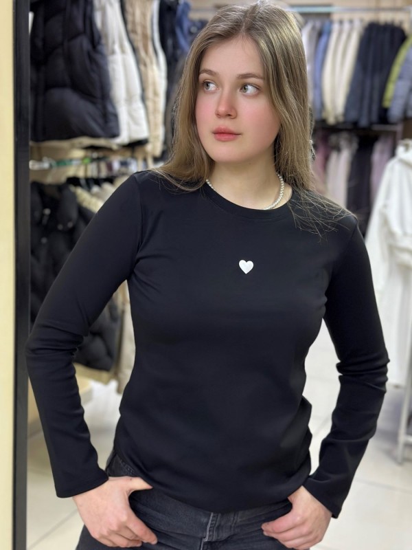 Стильный хлопковый лонгслив с сердечком  - Изображение 2