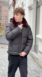 Мужская классическая куртка с экомеховым воротником и вставками leather trim