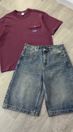 Широкие джинсовые шорты бермуды с потертостями baggy ripped bermuda