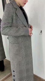 Довге картате пальто з накладними кишенями long plaid coat